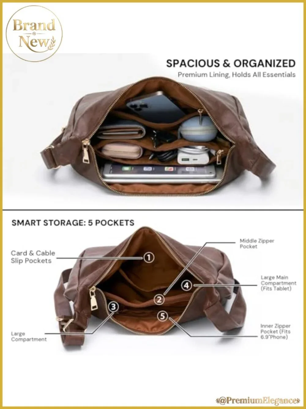 Soft Vegan Leather Slouchy Shoulder Bag Women Hobo Purse